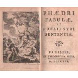 Phaedrus. Fabulae, et publii Syri Sententiae. Paris, ex Typographia Regia, 1729. 16°. Mit