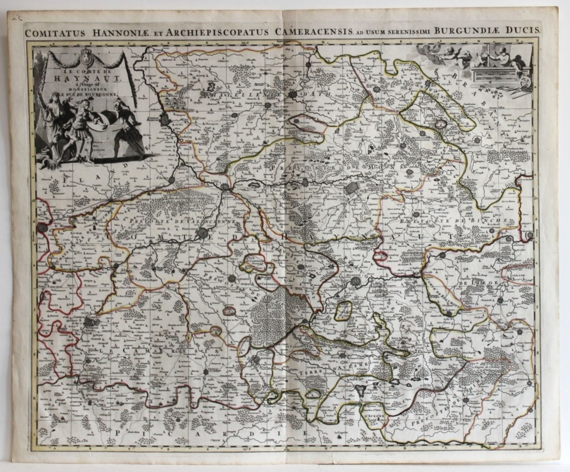 Belgien. Hennegau. Altgrenzkolorierte Kupferstichkarte von H. Jaillot, ca. 1689. Bildgröße 60 x 48,5