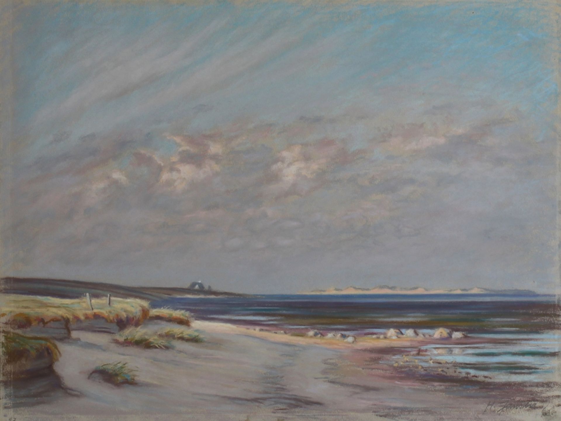 Jansen, H. (Strand bei Husum). Pastell (Mischtechnik) auf Papier. Signiert und datiert "H. Jansen (