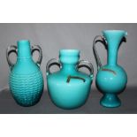 Glas. Italien. Murano. Opalina Fiorentina. Drei unterschiedliche Vasen in verschiedenen Formen mit