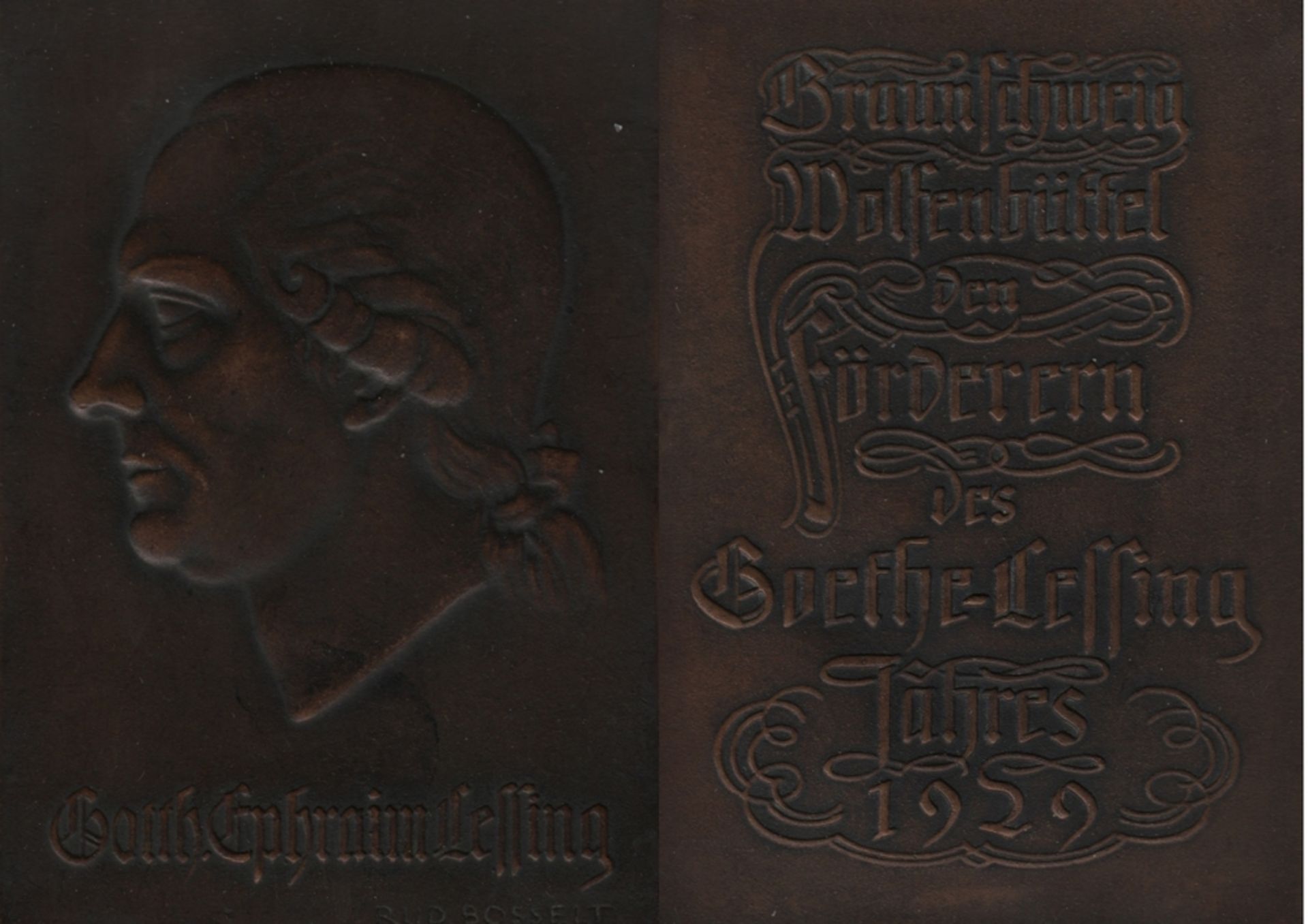 Braunschweig. Lessing. Rechteckige Medaille aus Bronze zur Erinnerung an das Goethe - Lessing Jahr