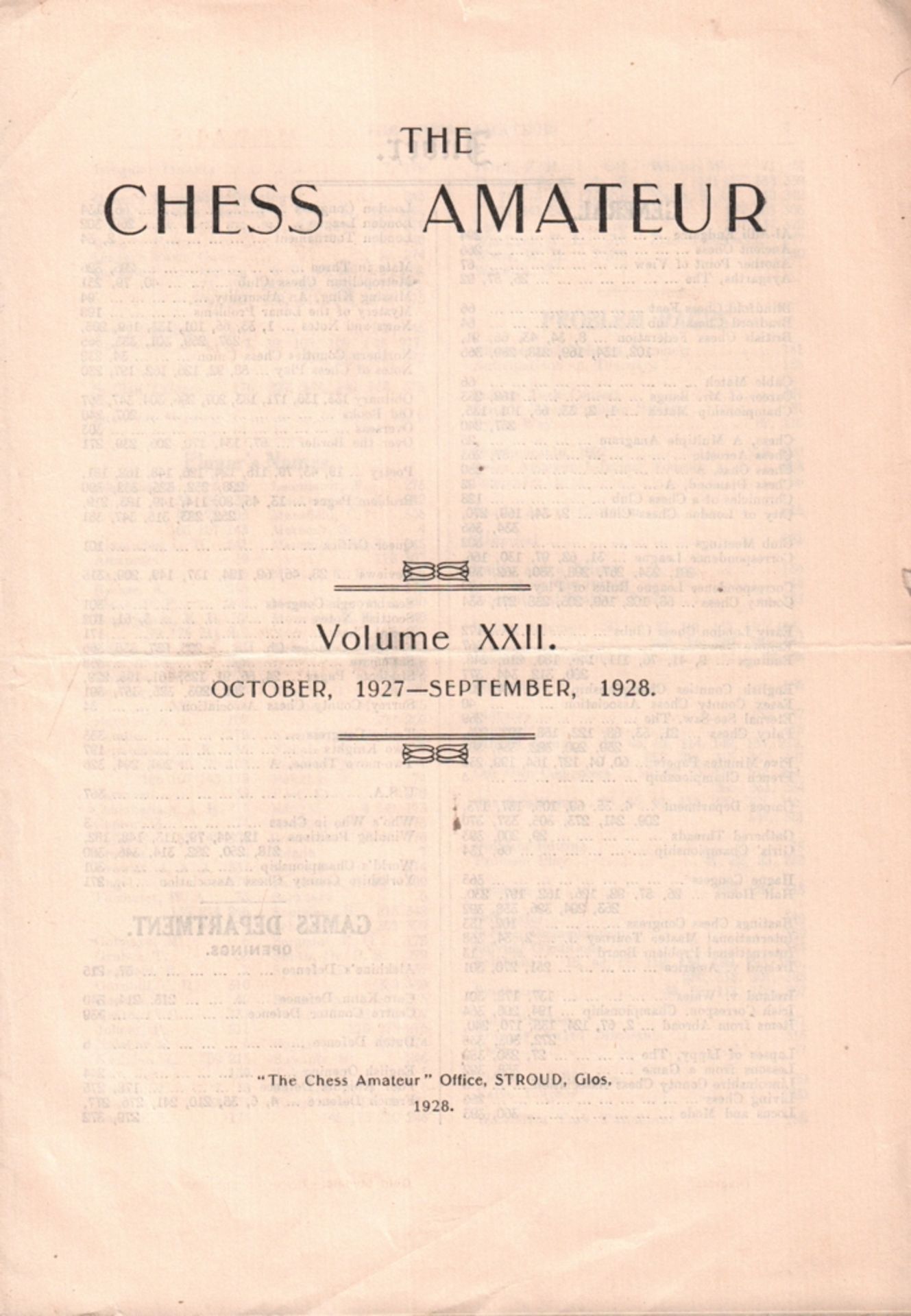 The Chess Amateur. A Monthly Chess Magazine of World - Wide Circulation. 22. Jahrgang, No. 253 (