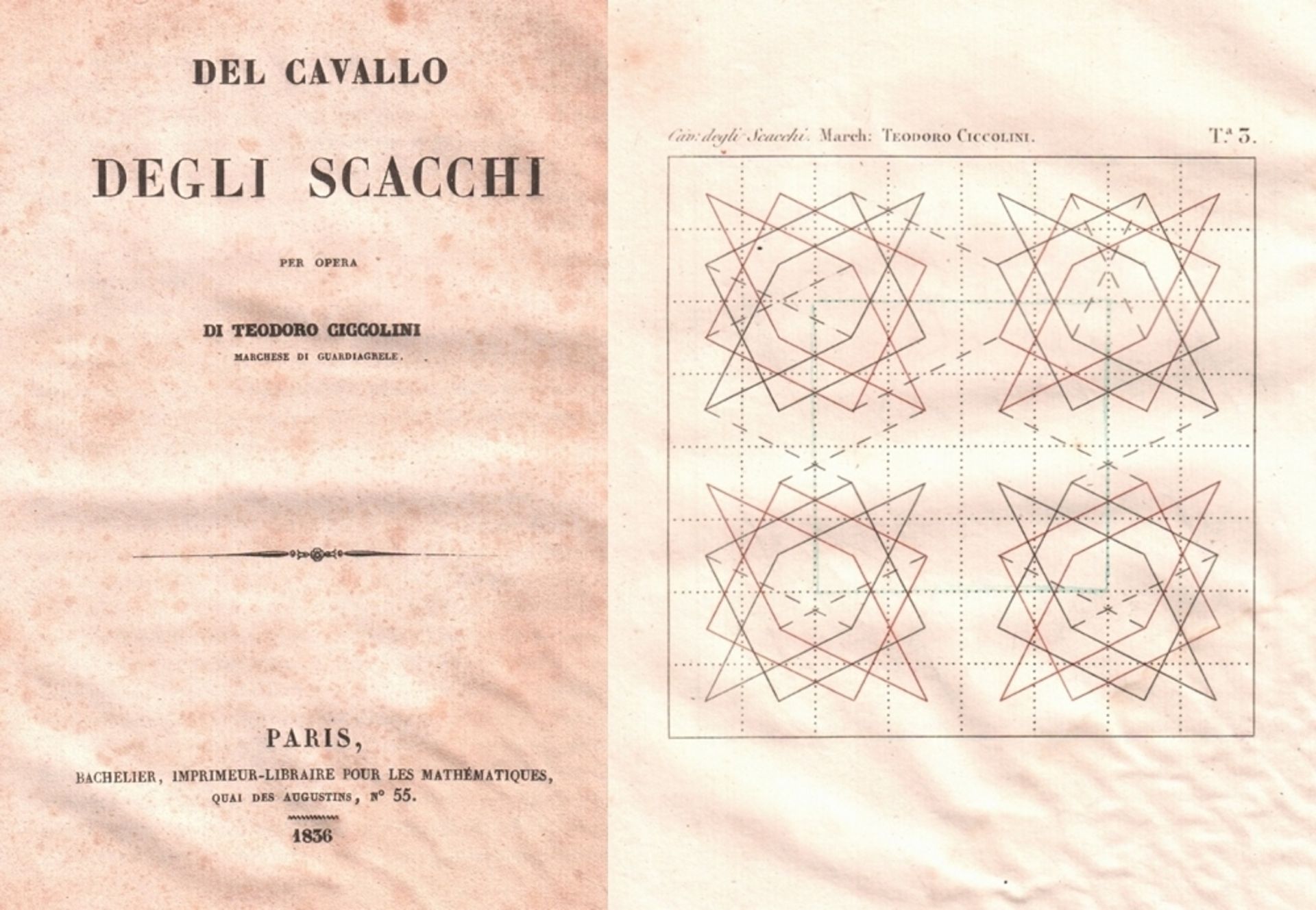 Ciccolini, Teodoro. Del cavallo degli scacchi. Per opera ... Paris, Bachelier, 1836. 4°. Mit 20 (