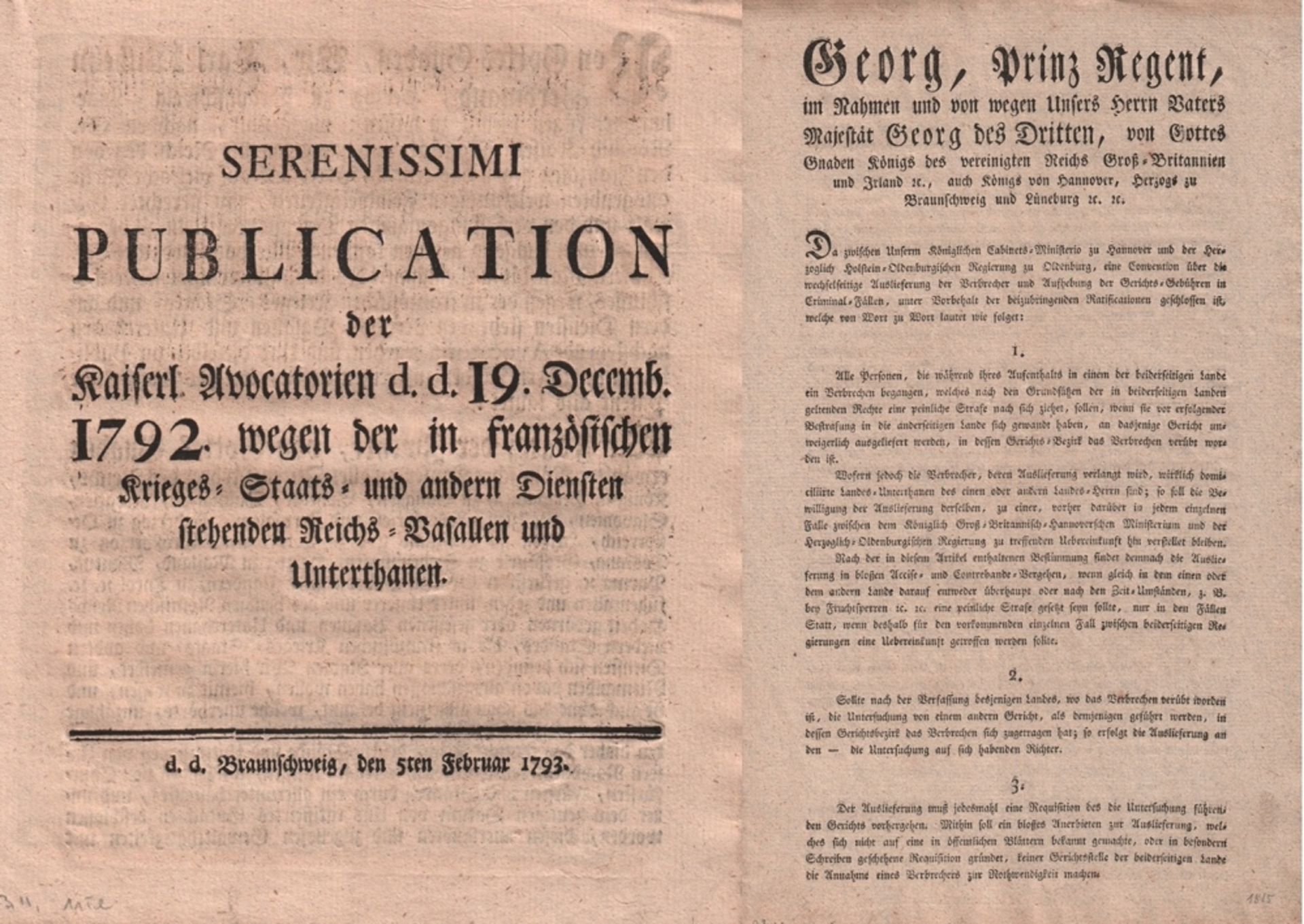 Braunschweig / Hannover. Edikte und Verordnungen. Sammlung von 7 Verordnungen und Bestimmungen aus