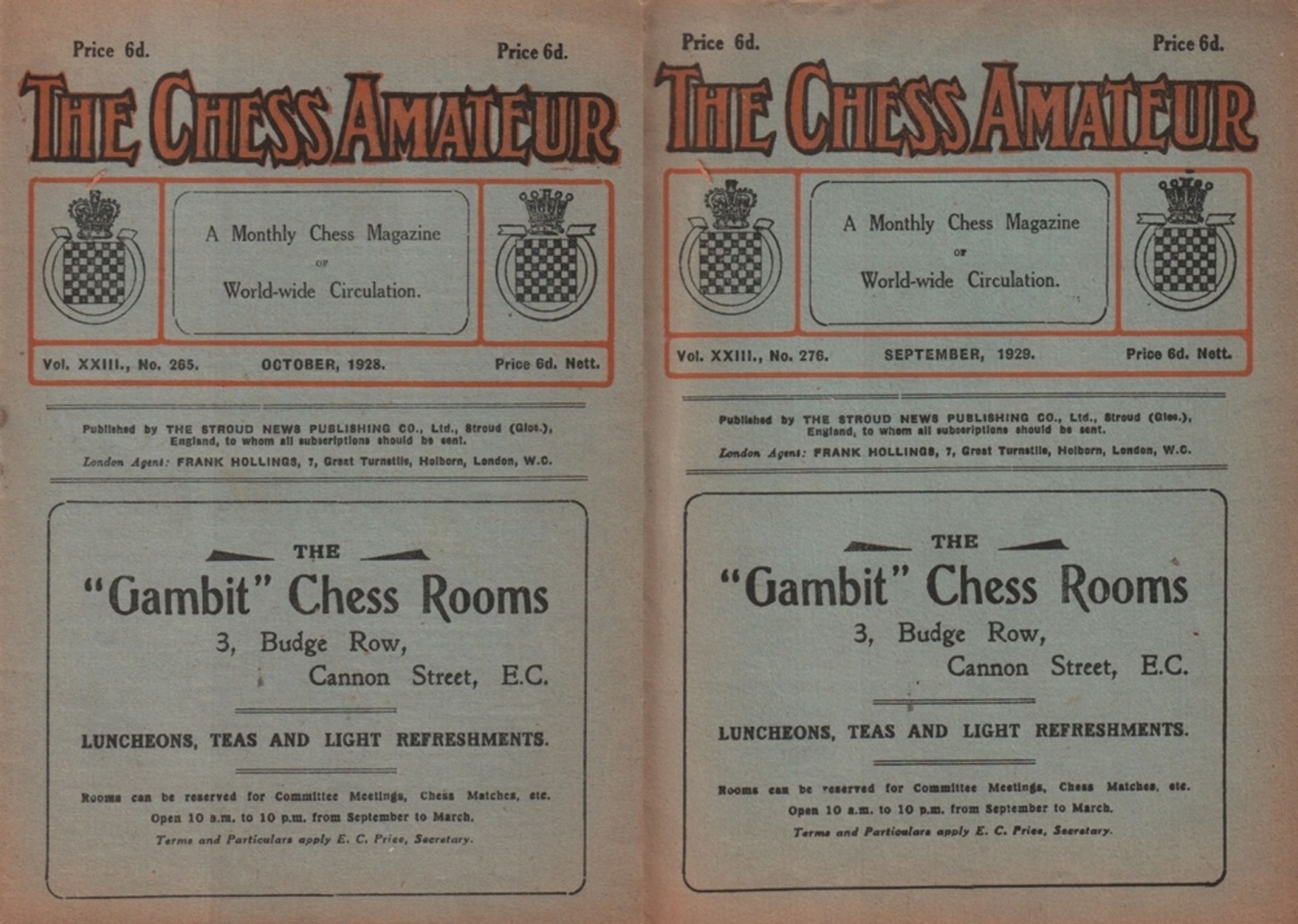 The Chess Amateur. Monthly Chess Magazine of World Wide Circulation. Volume XXIII. 12 Hefte. Stroud,