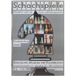 Plakat. 7 farbige Plakate mit Schachmotiven zu verschiedenen Veranstaltungen. Unterschiedliche
