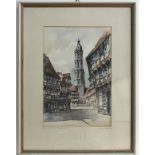 Braunschweig. St. Andreaskirche. Gerahmtes koloriertes Aquarell. nicht signiert und datiert.