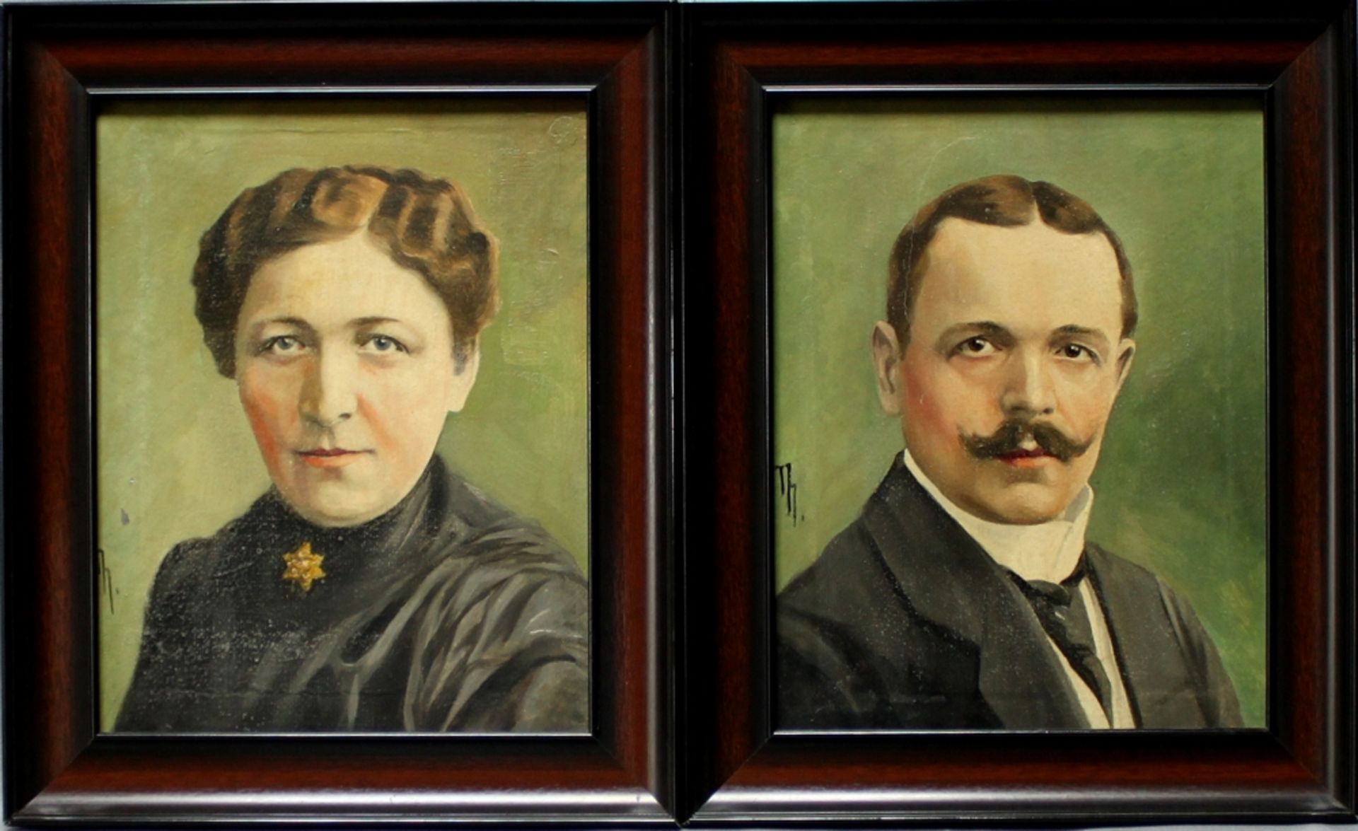 Porträtdarstellung. Zwei Porträts - Porträt einer Dame und eines Herren. Ölgemälde auf Leinwand