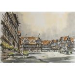 Wolfenbüttel. Keller, Erich. "Wolfenbüttel - Rathaus / Stadtmarkt". Farbig aquarellierte