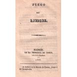 Juego del Ajedrez. Madrid, Imprenta de Yenes, 1838. 8°. Titel, 28 Seiten. Geheftet. (81) * Linde -