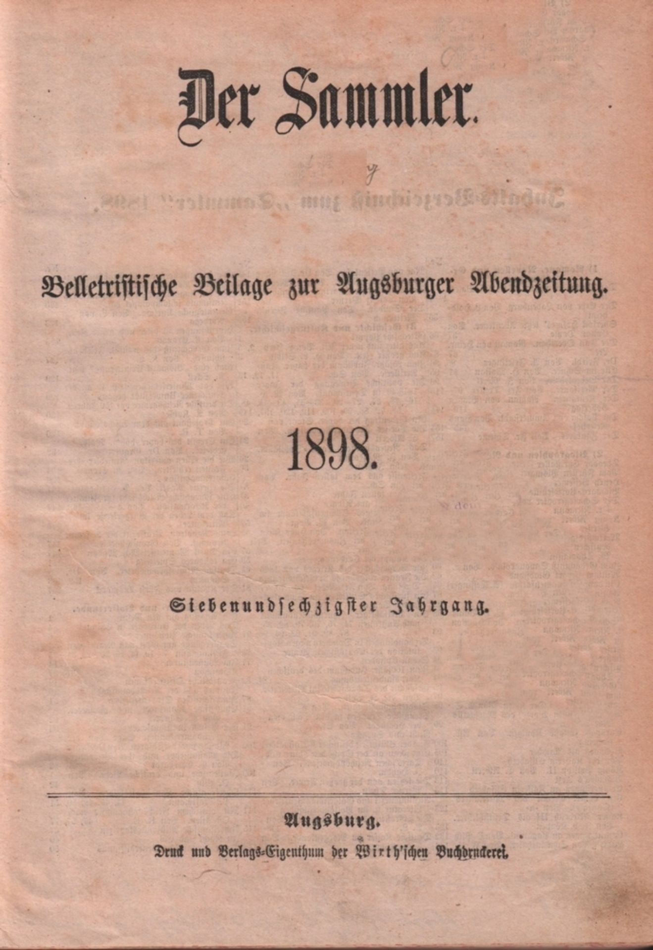 Der Sammler - 1898. Belletristische Unterhaltungsbeilage zur "Augsburger Abendzeitung". Für die