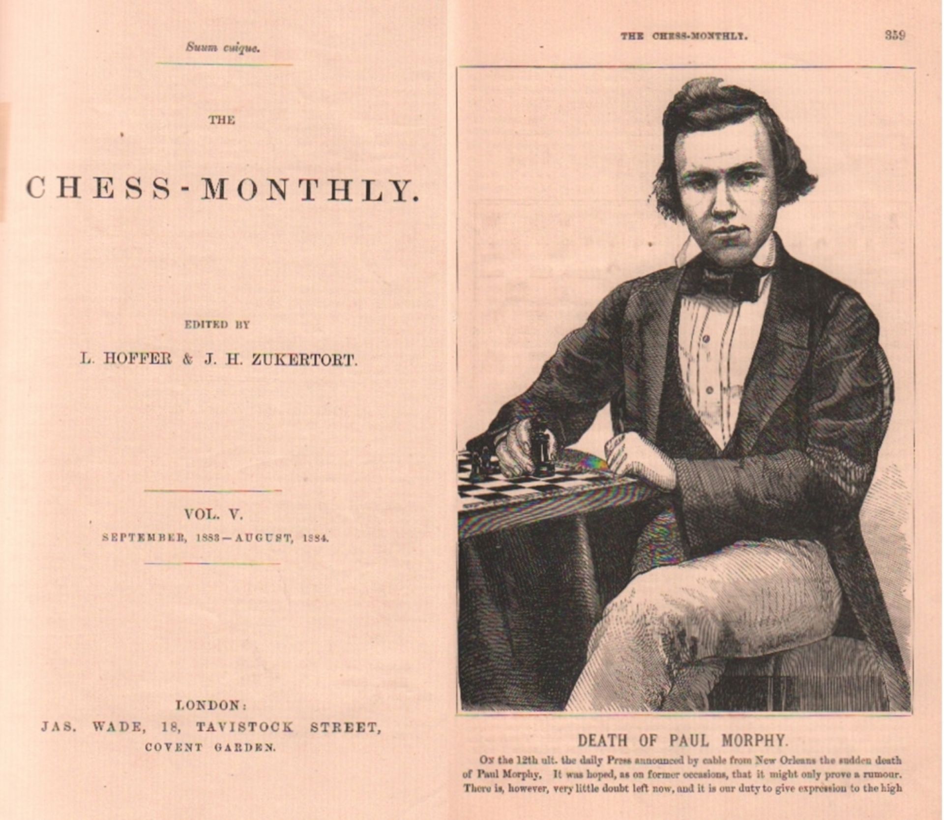 The Chess - Monthly. Edited by L. Hoffer & J. H. Zukertort. Volume V, September 1883 - August