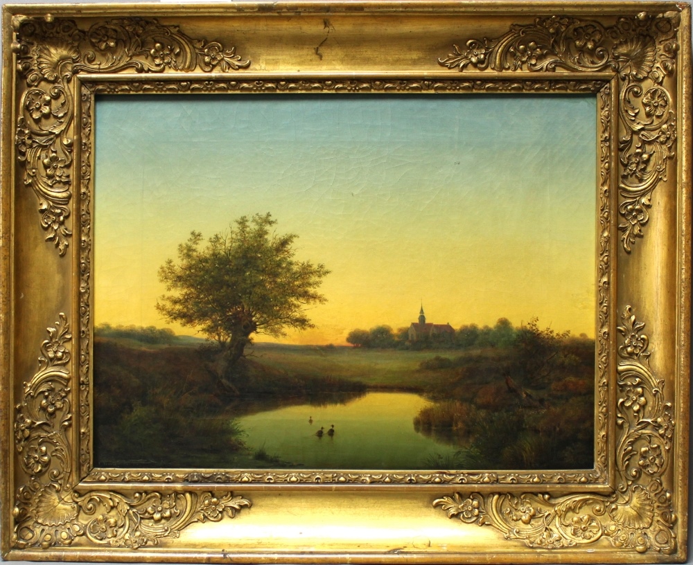 Bortfelde, Heinrich Carl. "Blick auf Riddagshausen bei Braunschweig". Ölgemälde auf Leinwand über