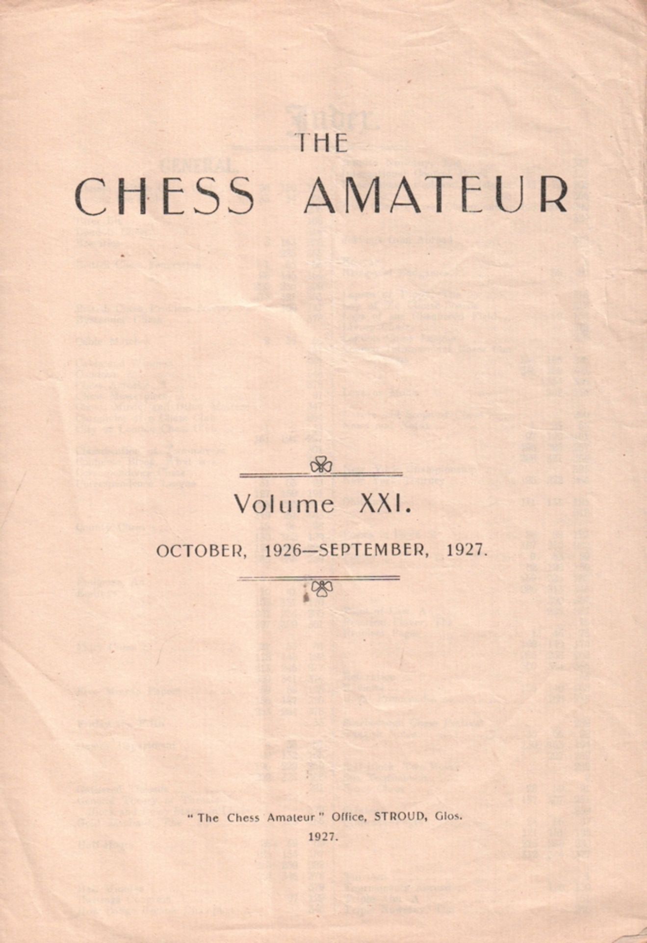 The Chess Amateur. Monthly Chess Magazine of World Wide Circulation. Volume XXI. 12 Hefte. Stroud,