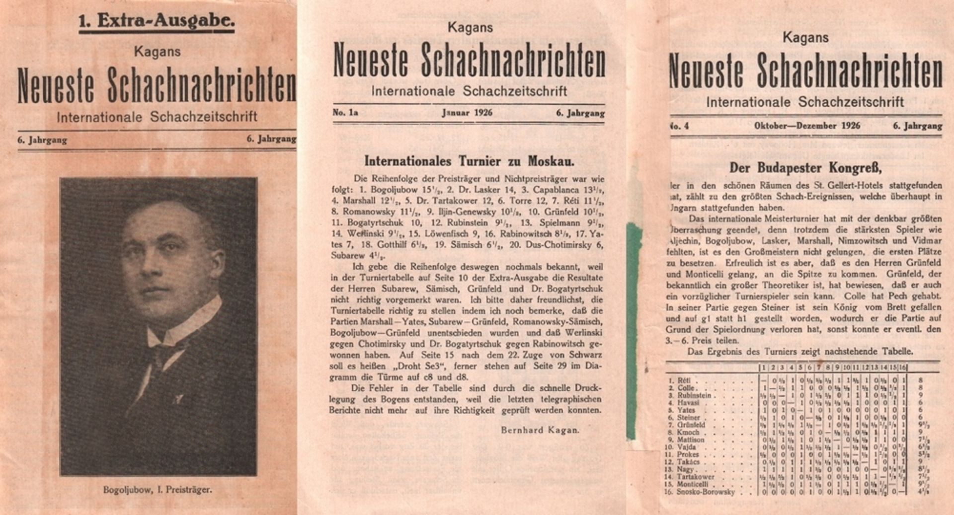 Kagans Neueste Schachnachrichten. Internationale Schachzeitschrift. Hrsg. von Bernhard Kagan. 6.