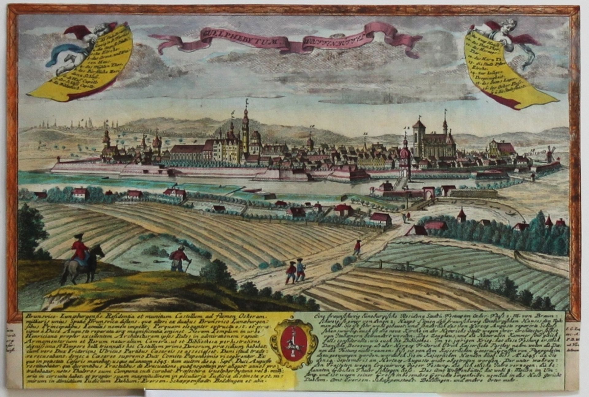 Wolfenbüttel. "Guelpheytum - Wolffenbüttel". Kolorierte Gesamtansicht von Wolfenbüttel nach der