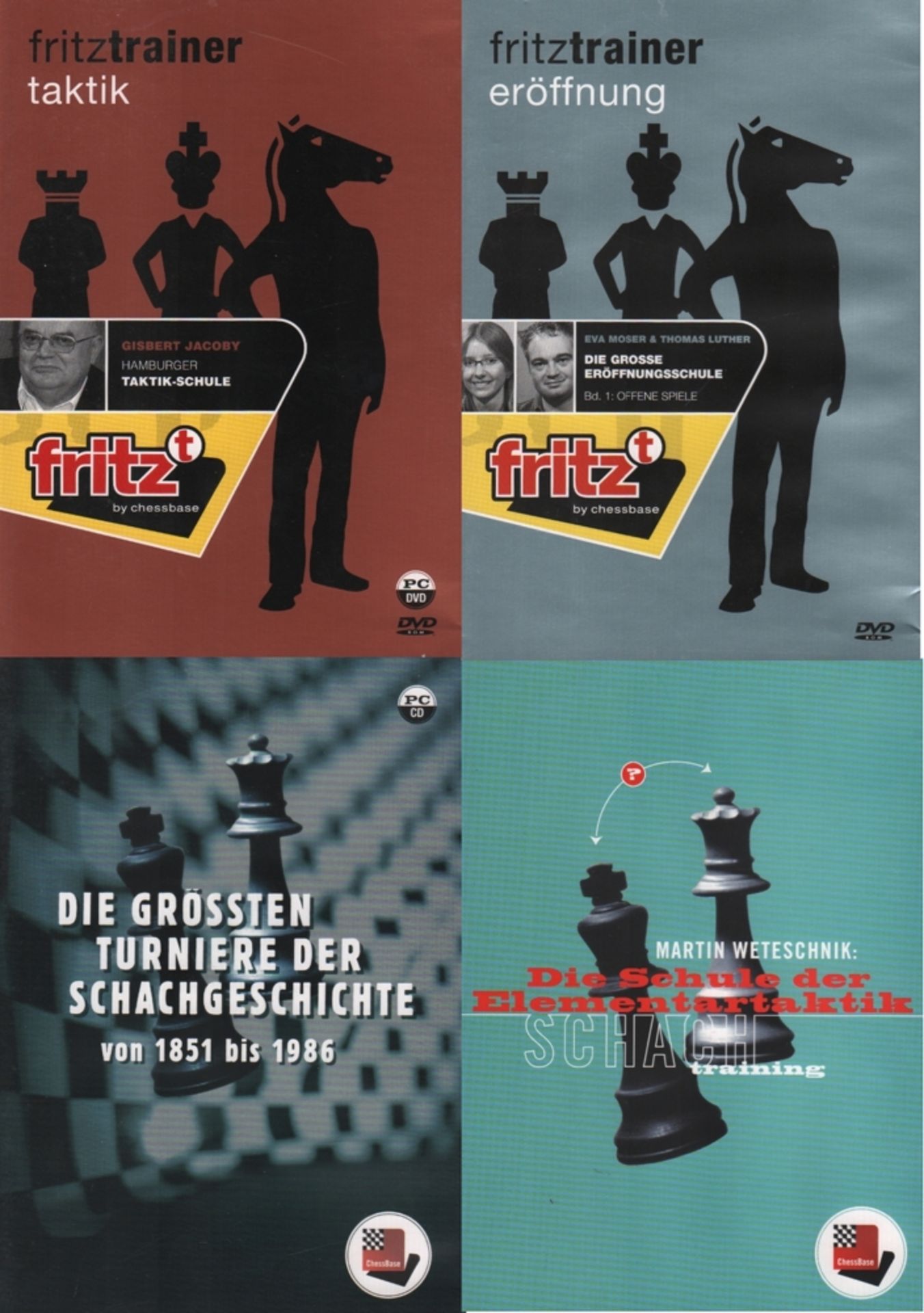 CD.ChessBase. Konvolut von 4 CD’s und 2 DVD’s von ChessBase. Hamburg, ChessBase, ca. 2001 - 2005. In