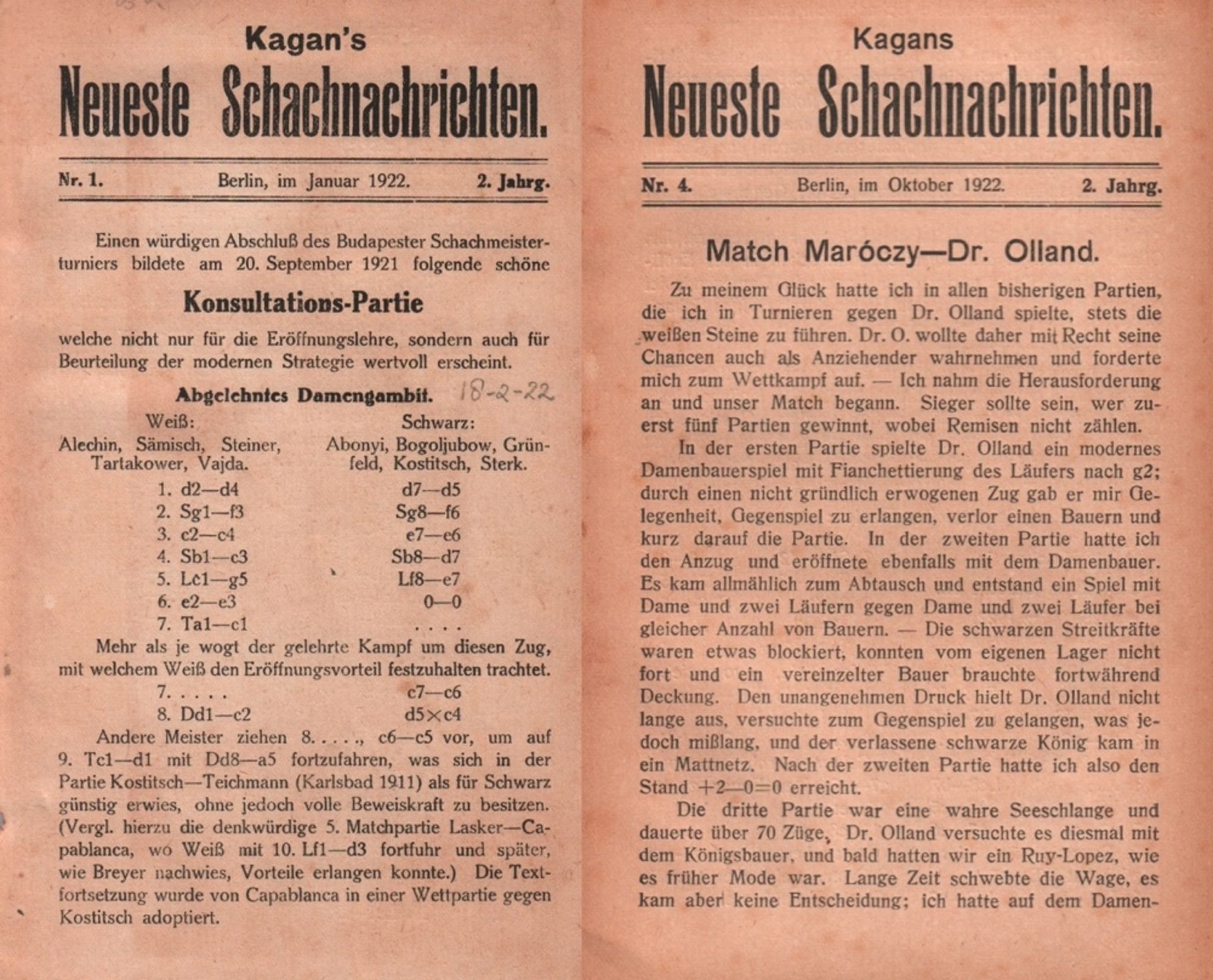 Kagan's Neueste Schachnachrichten. Internationale Schachzeitschrift. Hrsg. von Bernhard Kagan. 2.