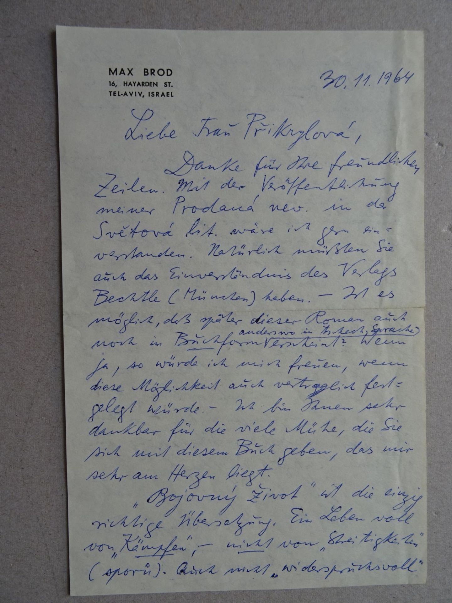 Brod - 2 Briefe an Prikrylova 1964 - Bild 3 aus 4