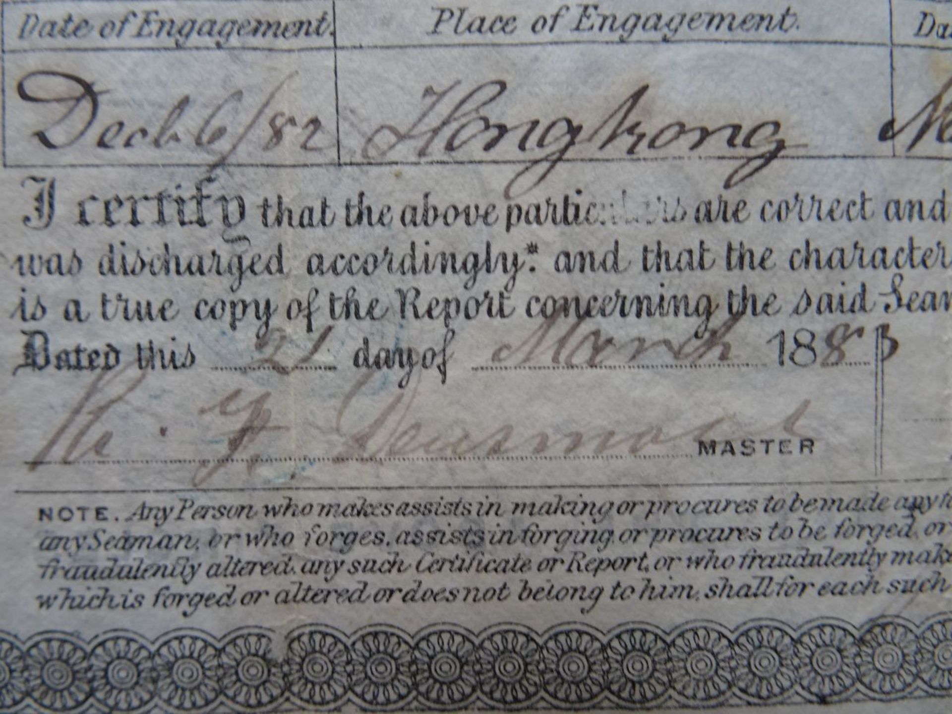 Certificate of Discharge 1883 - Bild 4 aus 5