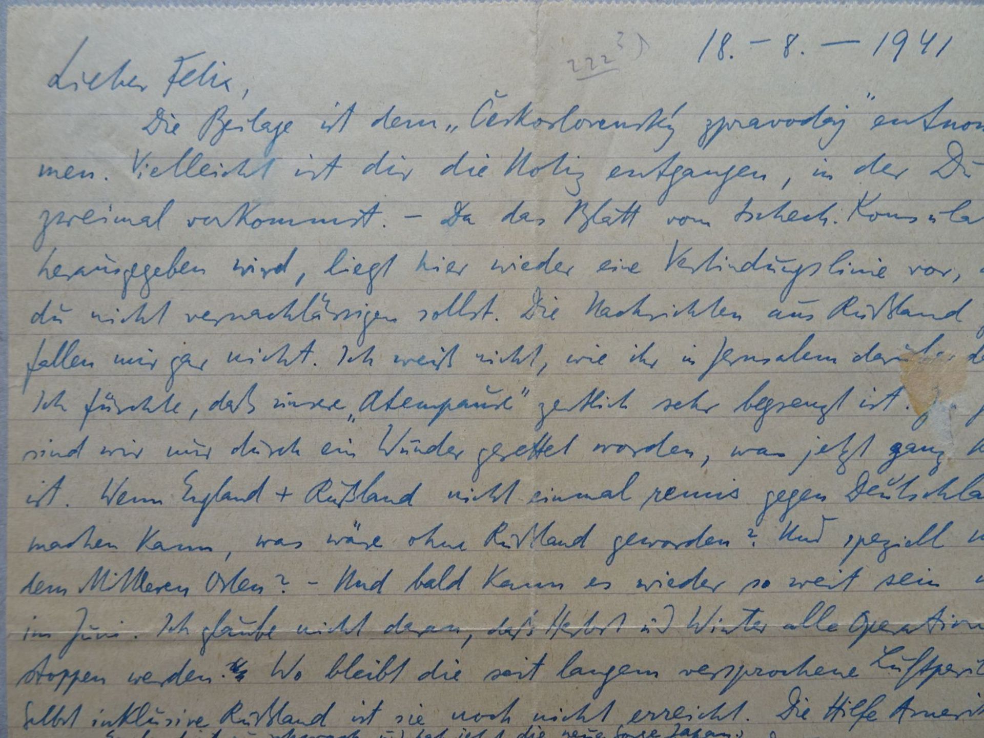 Brod - Brief an Weltsch August 1941