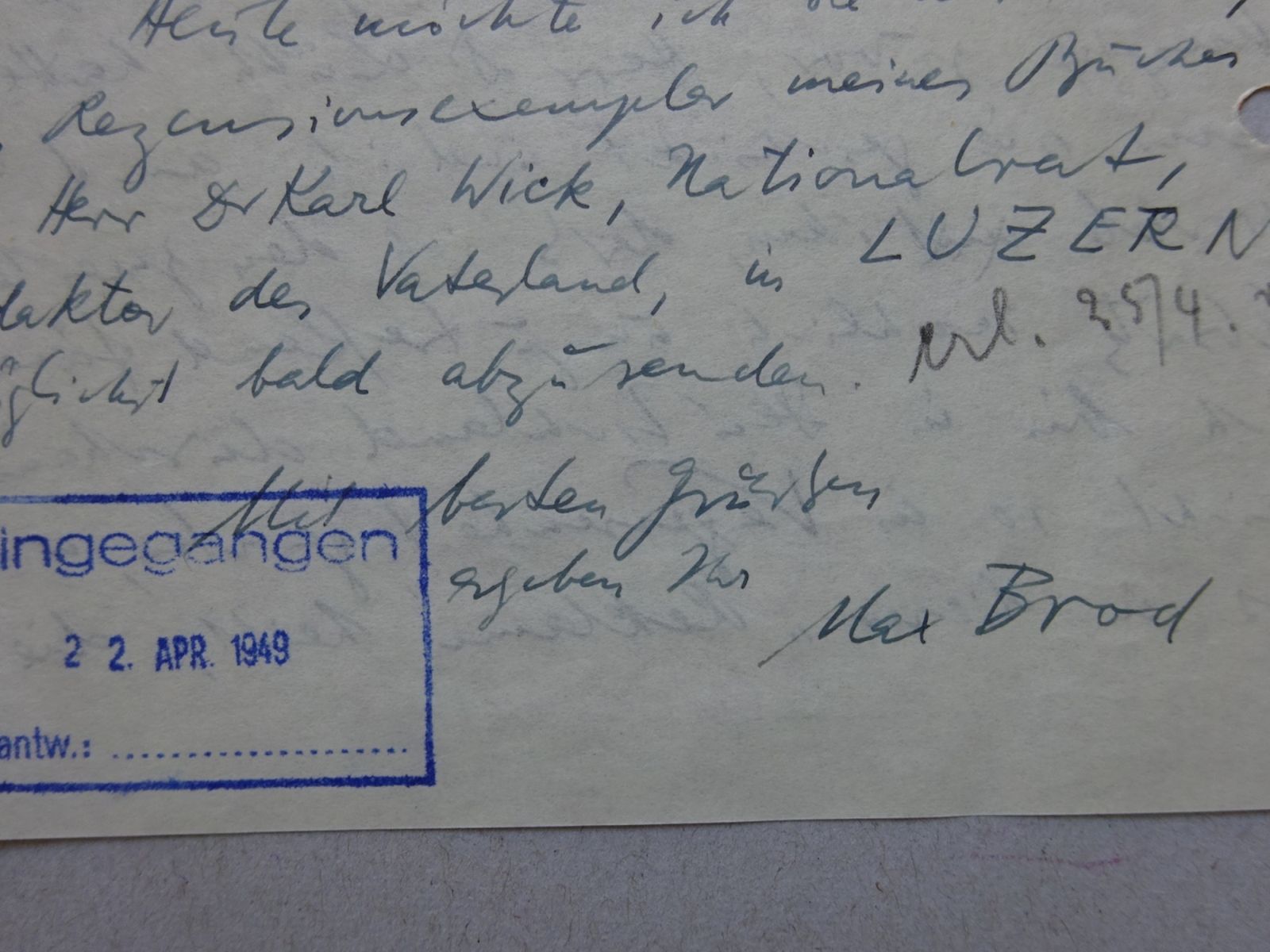 Brod - Brief an Niedermayer 20.4.1949 - Image 2 of 2