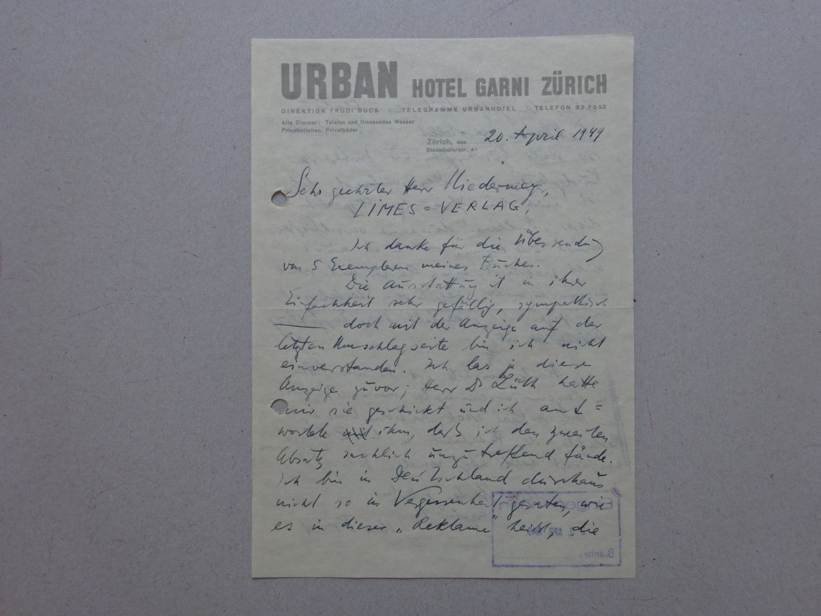 Brod - Brief an Niedermayer 20.4.1949