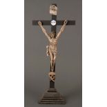 Kruzifix. Deutsch 19. Jh. Massivholz, geschnitzt, auf Kreidegrund bunt gefasst, H=60 cm. (besch.)