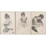 Egon Schiele (1890-1918). Drei Frauenporträts. Lithographien, re./u. Stempelsignatur, dat. 1917,