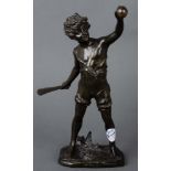 Franz Iffland (1862-1935). „Cricket Boy“. Bronze, brüniert, verso sign., H=37,5 cm.