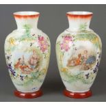 Paar Vasen. Böhmen um 1900. Farbloses Glas, farbig bemalt und emailliert mit figürlichen Szenen in