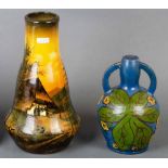 Zwei Vasen, u.a Schramberg 20. Jh. Feinsteinzeug, bunt bemalt, H=19,5 / 28,5 cm.