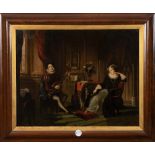 Maler des 19. Jhs. „Riccio und Maria Stuart“. Öl/Lw. doubliert, verso bez., gerahmt, 51,5 x 63,5 cm.