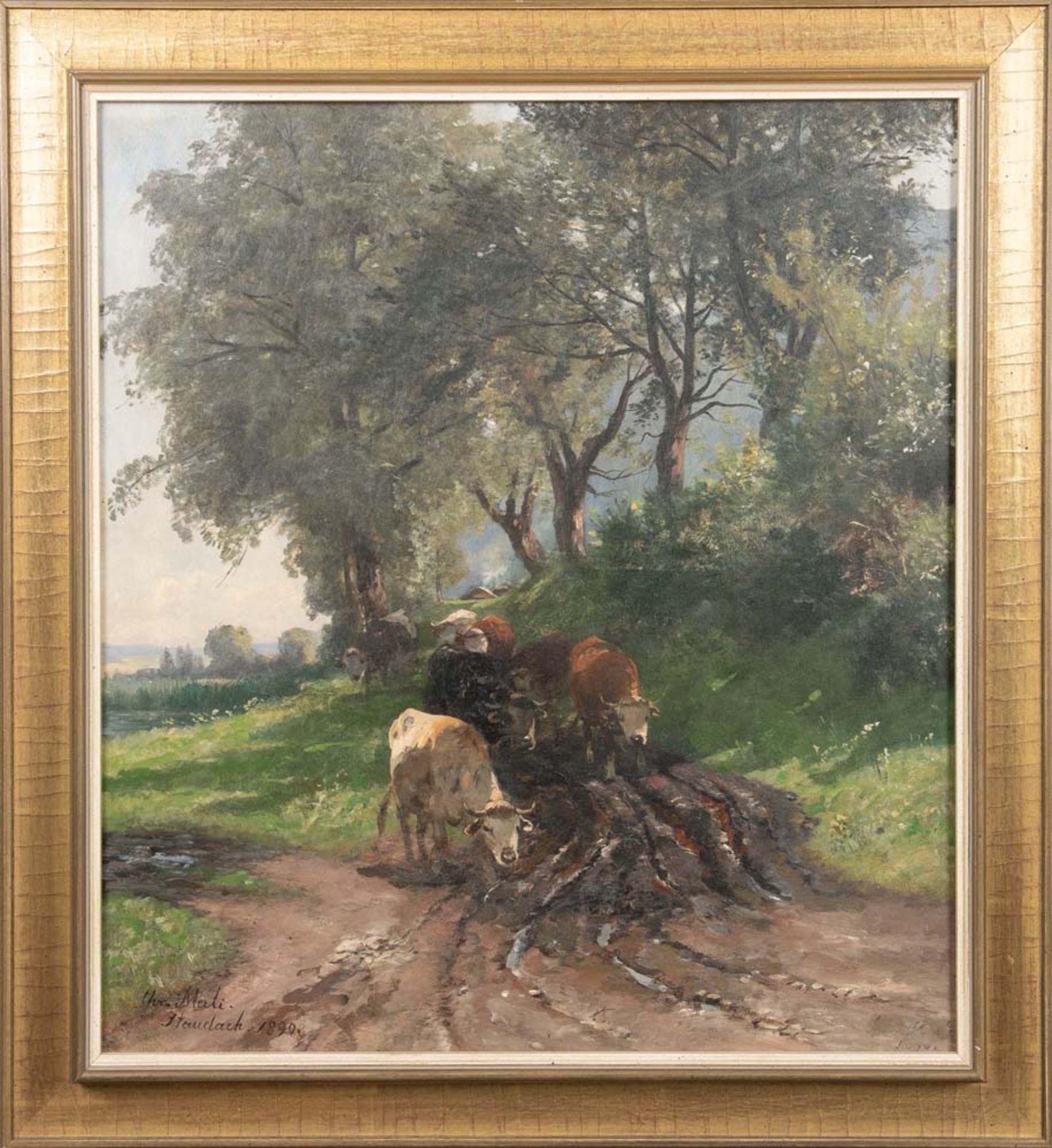 Christian Friedrich Mali (1832-1906). Kühe von der Weide kommend. Öl/Lw., li./u./sign./bez./dat. „