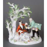 Figurengruppe „August der Starke und Gräfin von Cosel“. Meissen 19. Jh. Porzellan, bunt bemalt.