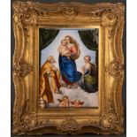 Rechteckige Porzellan-Plakette „Sixtinische Madonna“. Meissen 19. Jh. Exzellent fein bunt bemalt,