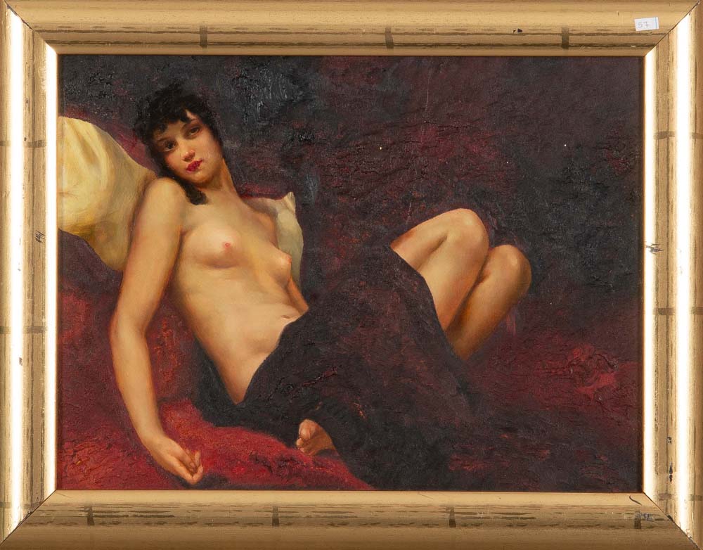 Maler des 20. Jhs. Mädchenakt. Öl/Malkarton, gerahmt, 30 x 40 cm.