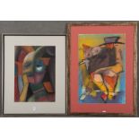 Maler des 20. Jhs. Zwei kubistische Kompositionen mit Frauenkopf bzw. Frauenakt. Mischtechnik/