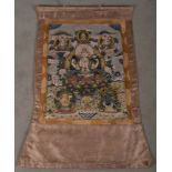 Thangka. Asien. Seide / Stoff, bunt bemalt, 63,5 x 64,5 cm.