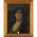 Maler des 19./20. Jhs. Porträt einer Frau mit Lorbeerkranz. Öl/Karton, hi./Gl./gerahmt, 51 x 38