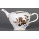 Teekanne ohne Deckel. Wien 1756-57. Porzellan, bunt bemalt mit Architekturansichten, Malerei von