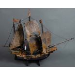 Modell-Segelschiff. Wohl Südeuropa 19./20. Jh. Holz, teilw. staffiert, H=61 cm, B=80 cm, T=12