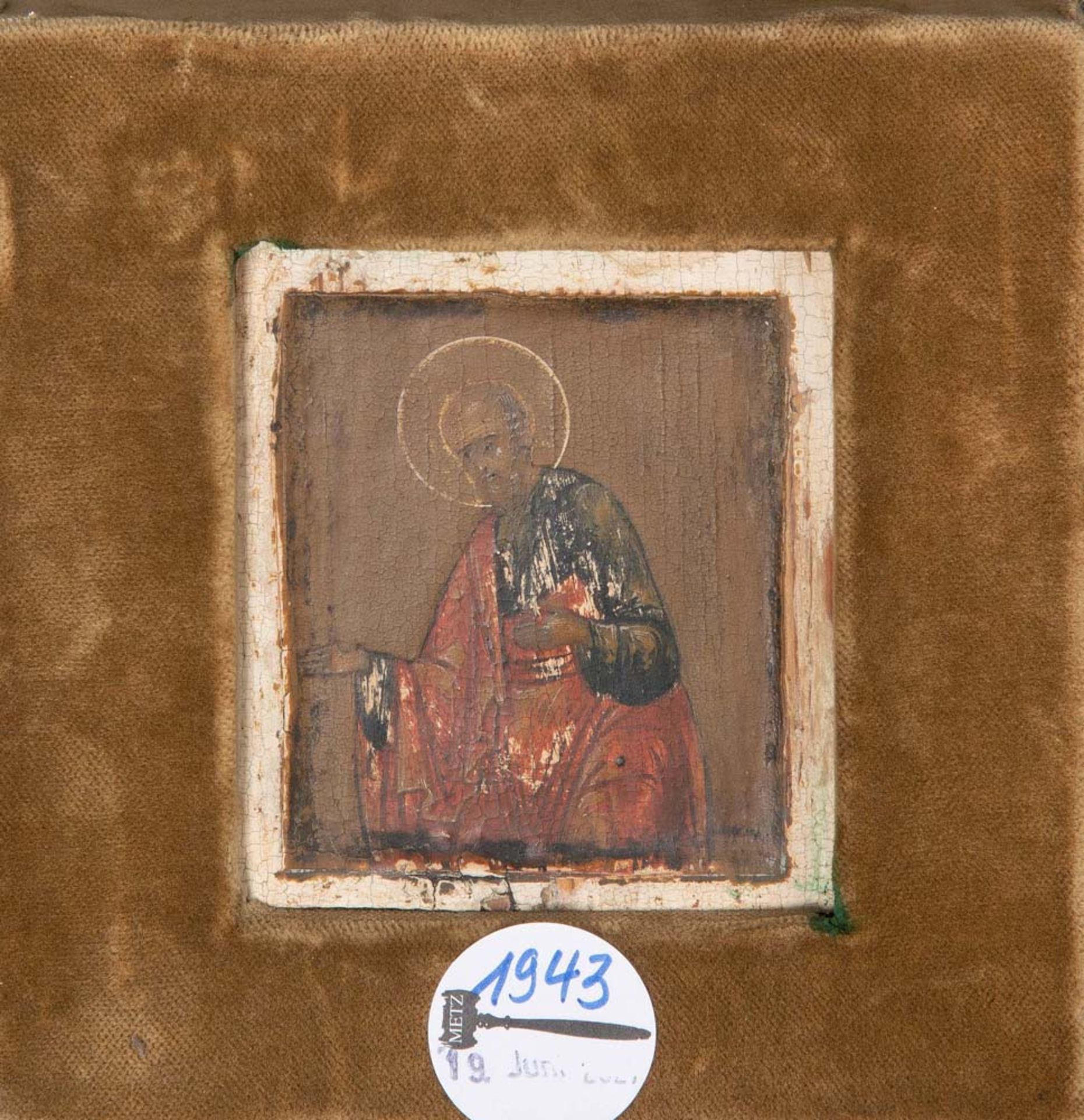 Ikone mit Prophet. Russland um 1700. Mischtechnik/Holz, 7,5 x 7 cm.