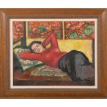 Charles Camoin (1879-1965) attrib. „Femme couchée au pullover rouge“. Öl/Lw., verso bez. „Red