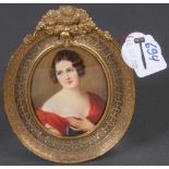 Miniaturist des 19. Jhs. Damenporträt, bunt in Puderfarben gemalt, hi./Gl./gerahmt, 8,2 x 6,3 cm.