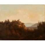 Gustav Barbarini (1840-1909) attrib. Landschaft mit Burg und Personenstaffage. Öl/Lw. (doubliert),