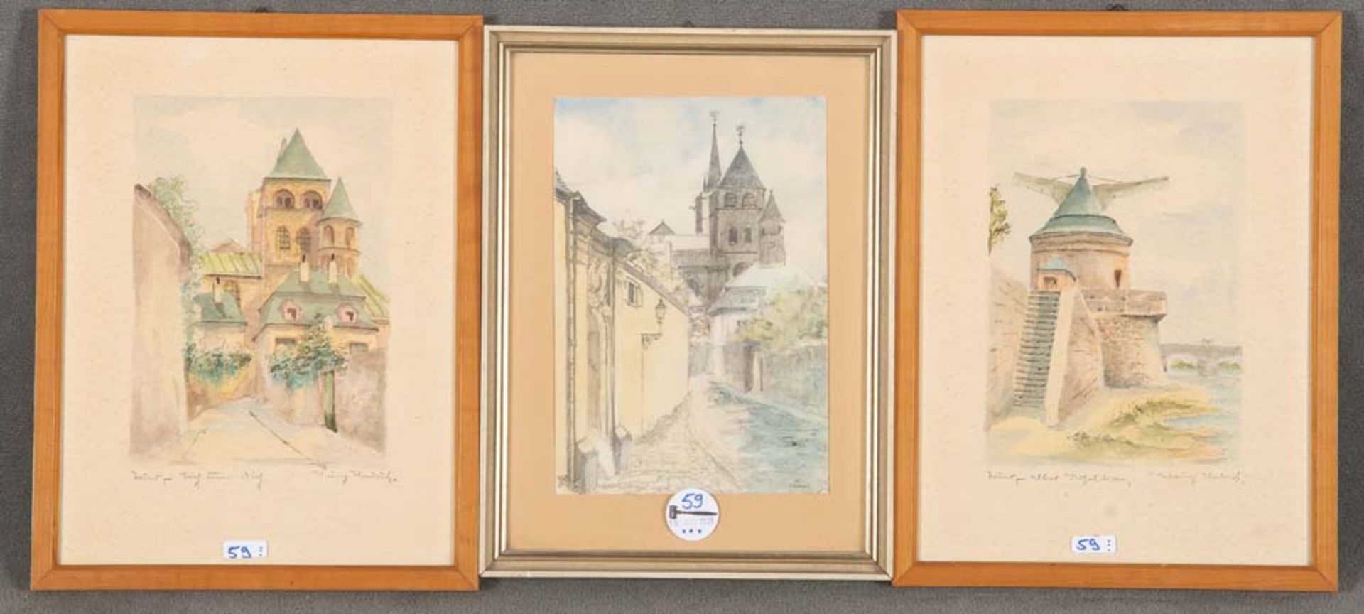 A. O. Heppes / Heinz Umbrich (Maler des 20. Jhs.). Drei Ansichten von Trier. Aquarell bzw.