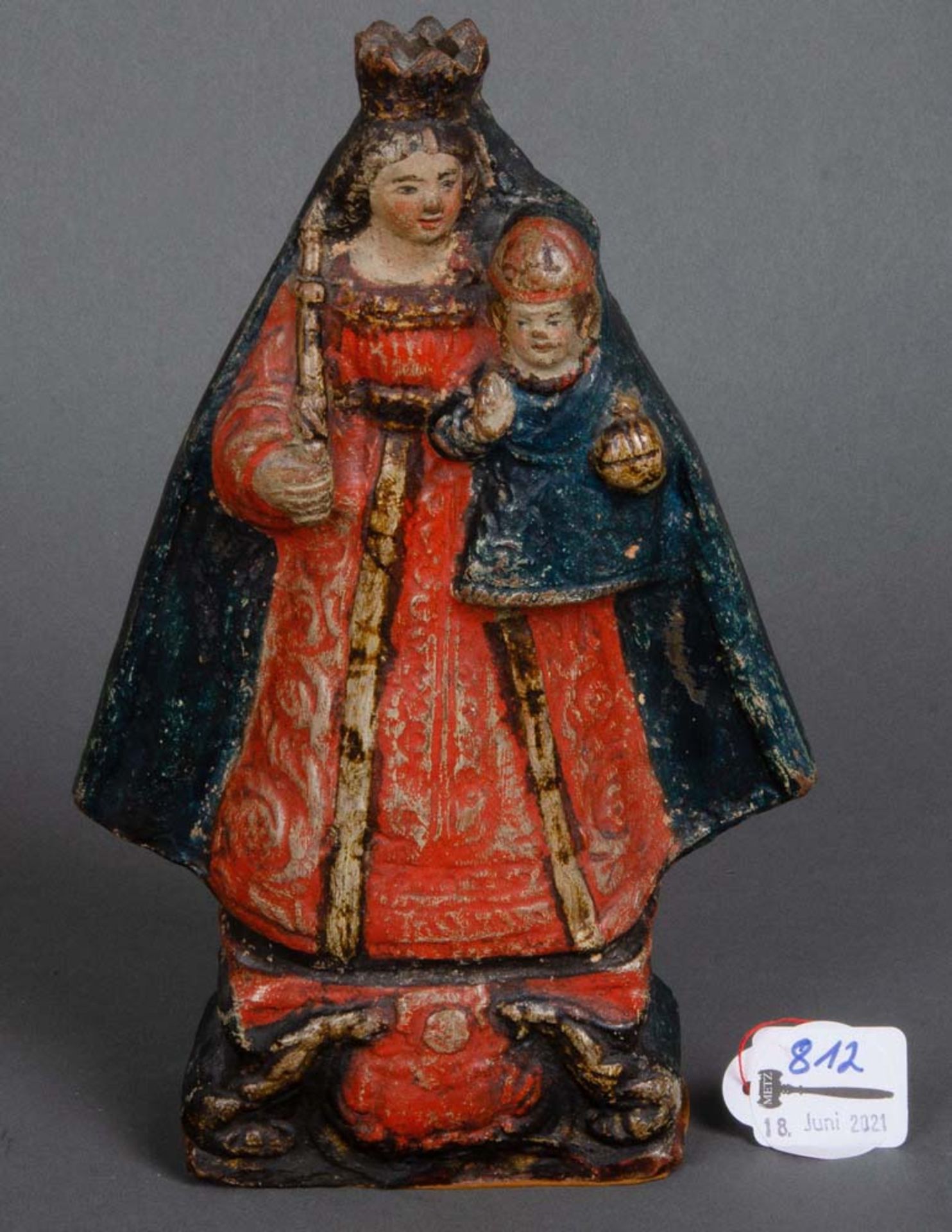 Madonna. Böhmen 19. Jh. Terrakotta, modelliert und farbig staffiert, H=24,5 cm.