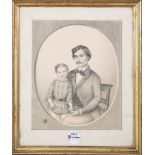 Ferdinand Rothbart (1823-1899). Porträt mit Vater und Kind. Bleistift/Papier, verso sign./dat. 1855,