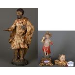 Heiligenfigur, Christusknabe und Amorette. Süddeutsch 19./20. Jh. Massivholz, geschnitzt,